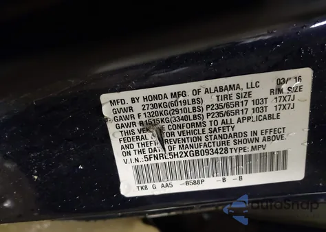 2016 Honda Odyssey Lx z USA, uszkodzony, nr VIN 5FNRL5H2XGB093428